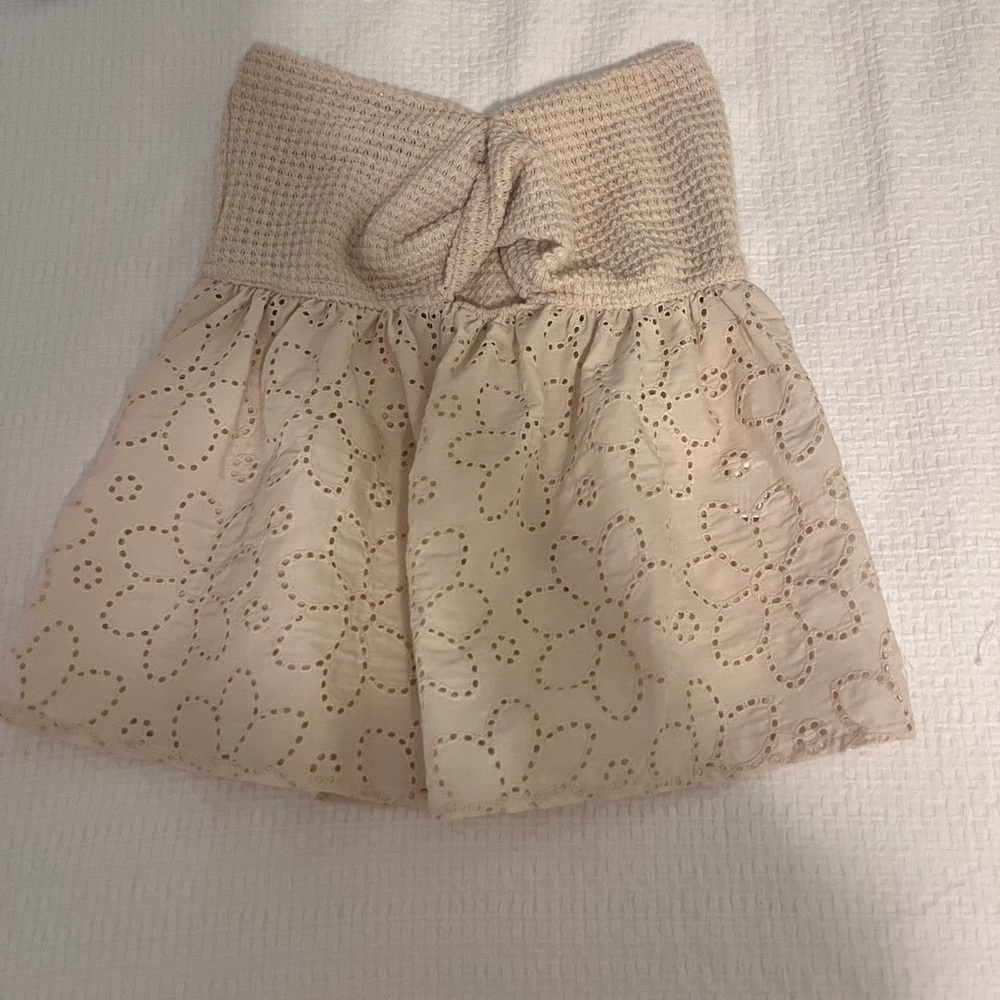 Beige Crochet and Eyelet top